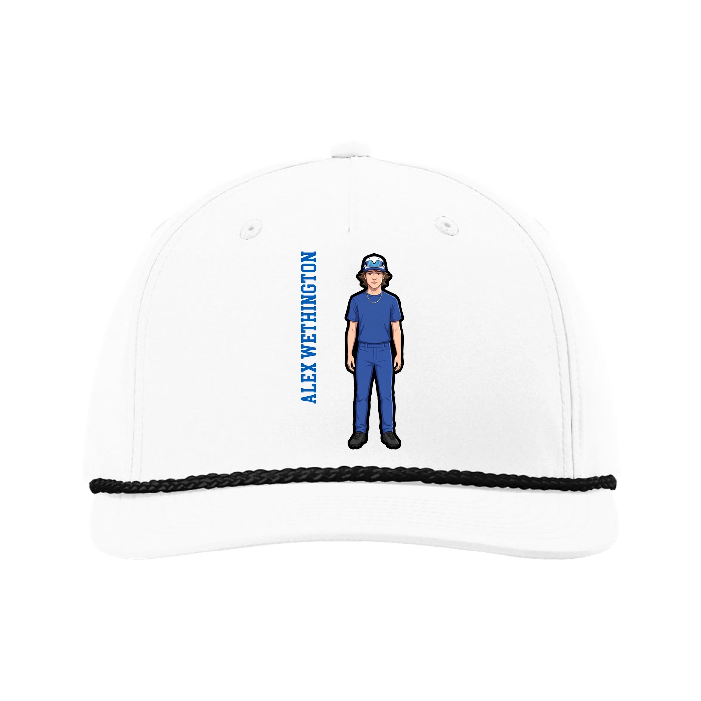 Five-Panel Classic Rope Cap — Name Vertical in White