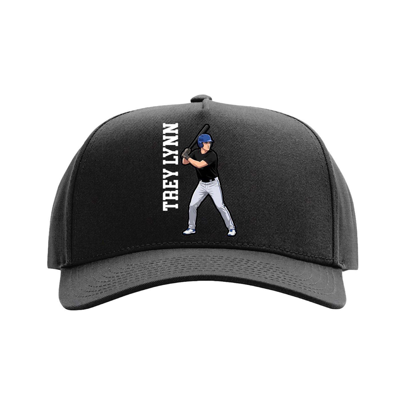 Full Fabric Five-Panel Champ Cap — Name Vertical in Black