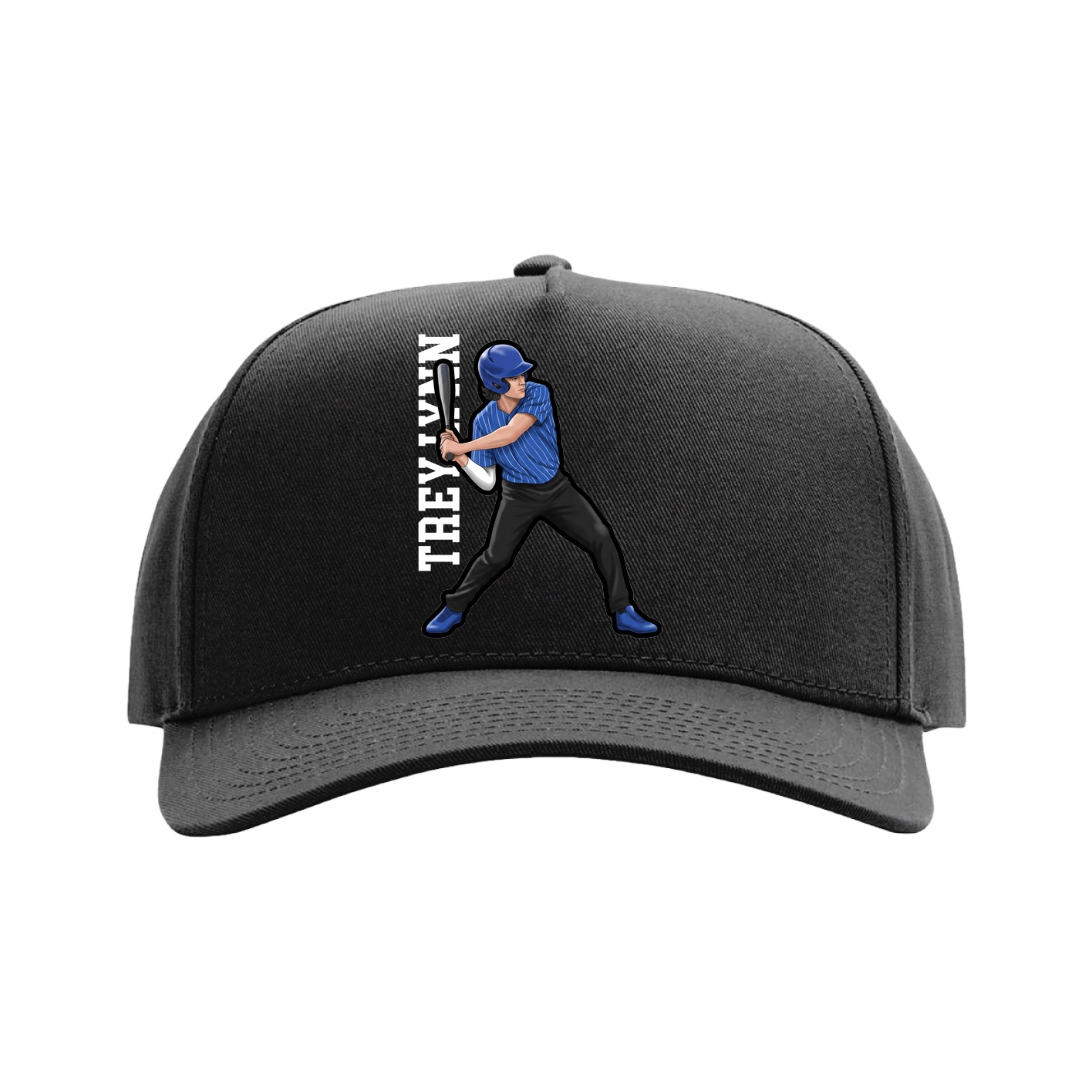 Full Fabric Five-Panel Champ Cap — Name Vertical in Black