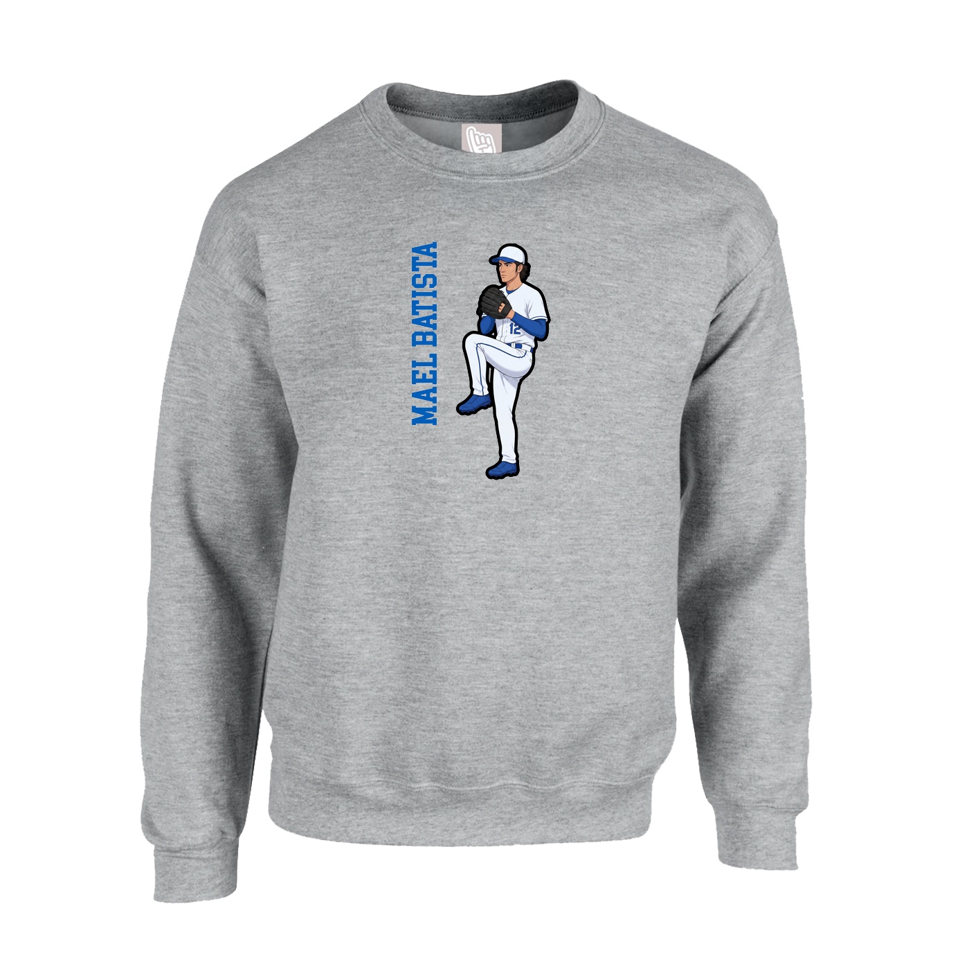 Fleece Crew — Name Vertical in Grey
