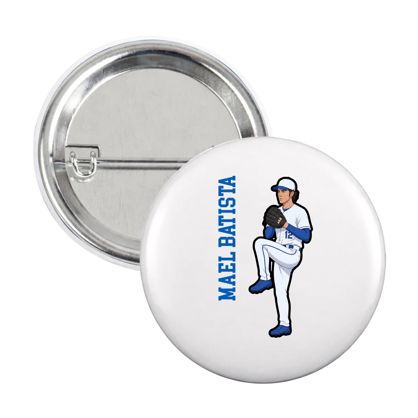 Game Day Button — Name Vertical in White