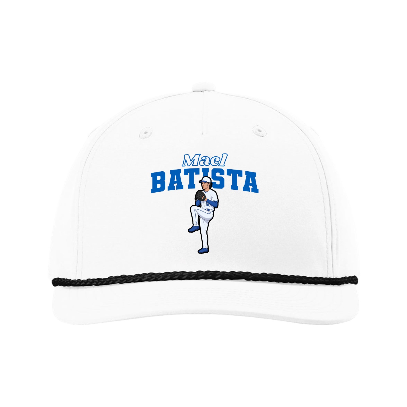 Five-Panel Classic Rope Cap — Name Arch in White
