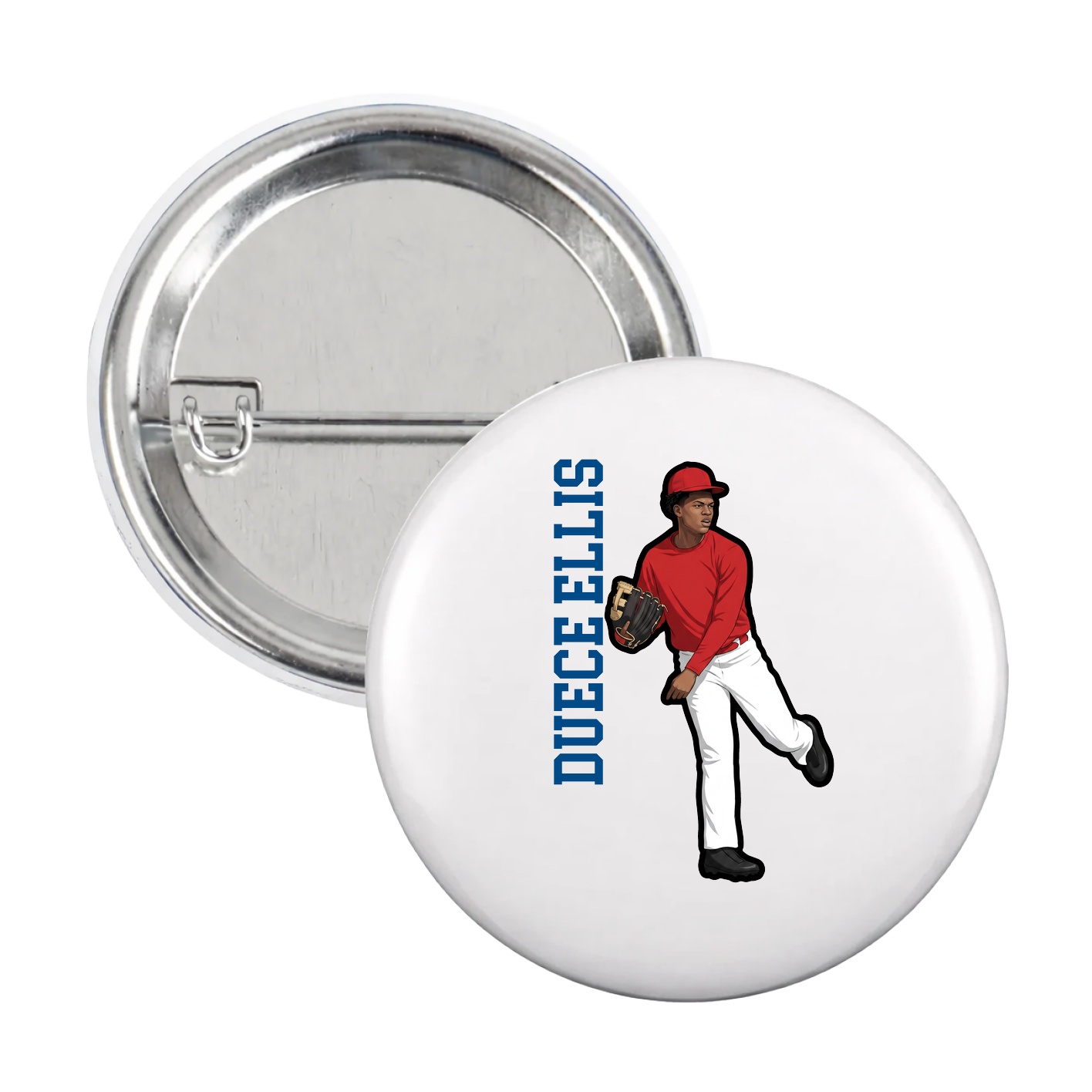 Game Day Button — Name Vertical in White