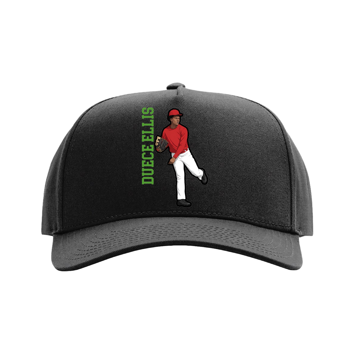 Full Fabric Five-Panel Champ Cap — Name Vertical in Black