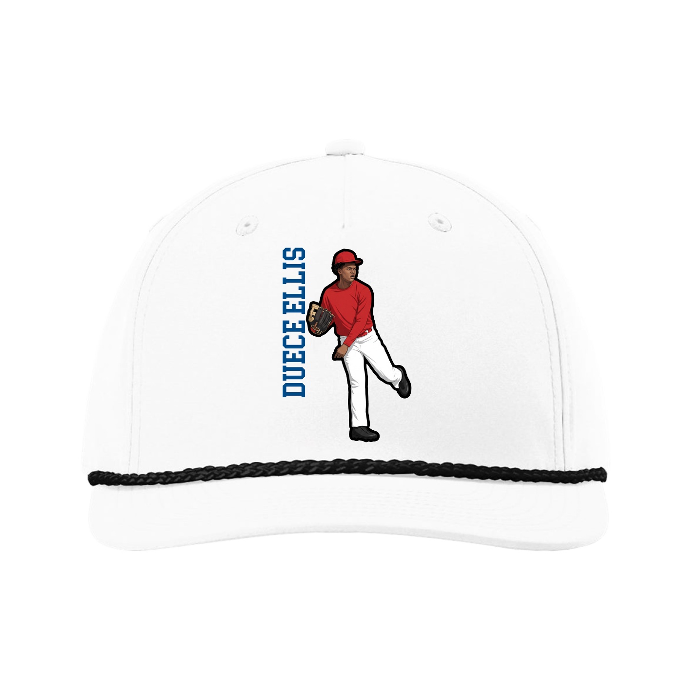 Five-Panel Classic Rope Cap — Name Vertical in White