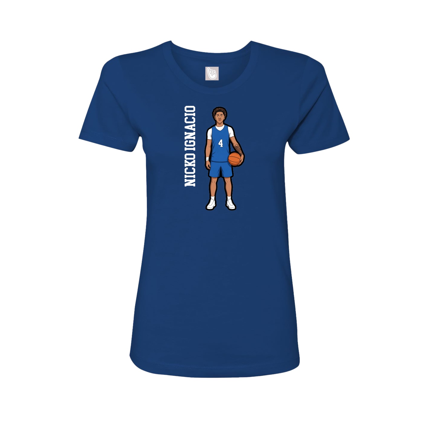 Fitted Women's Tee — Name Vertical in Royal
