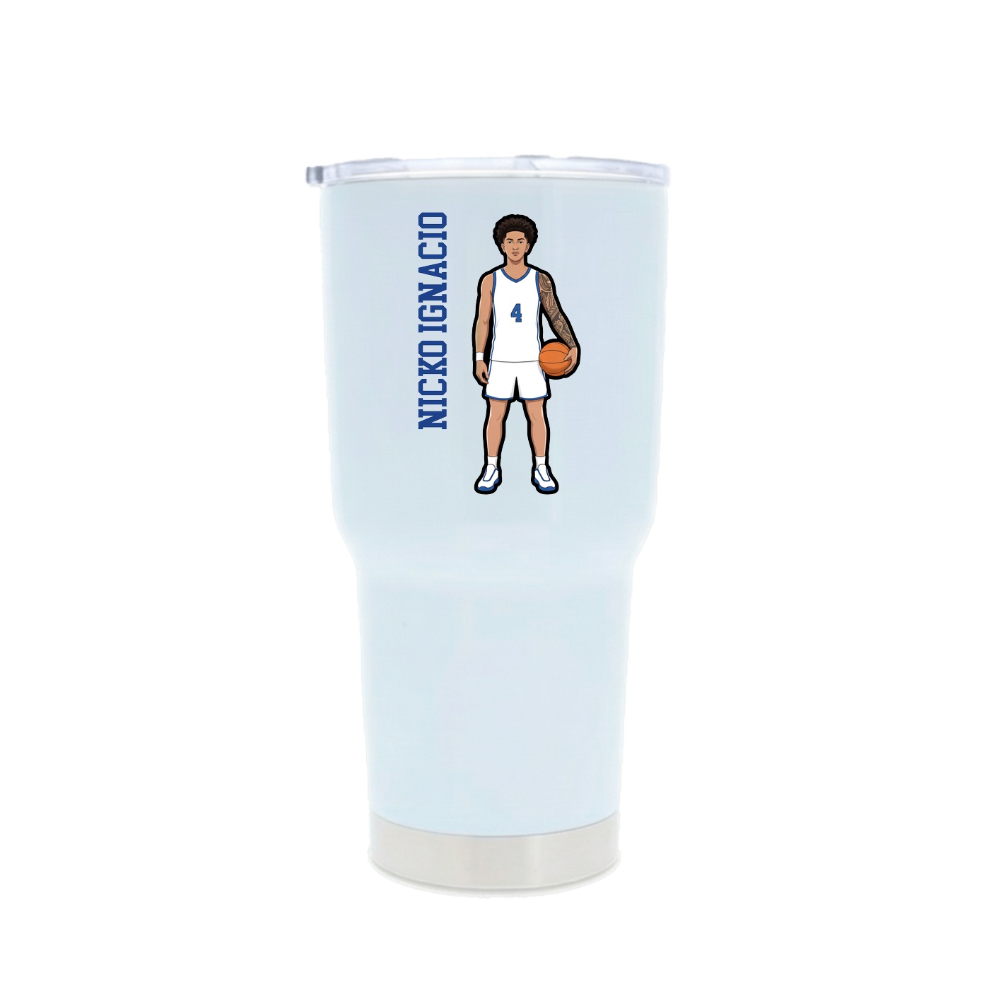 30oz Stainless Steel Tumbler — Name Vertical in White