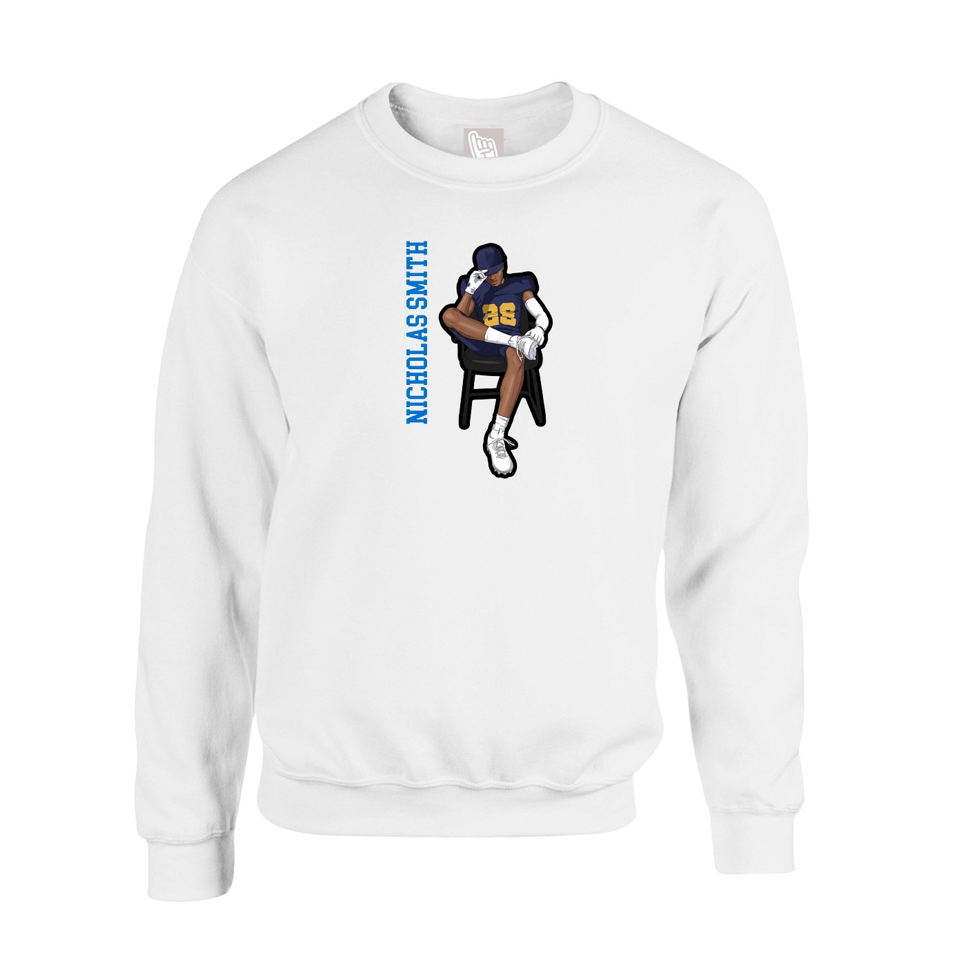 Fleece Crew — Name Vertical in White