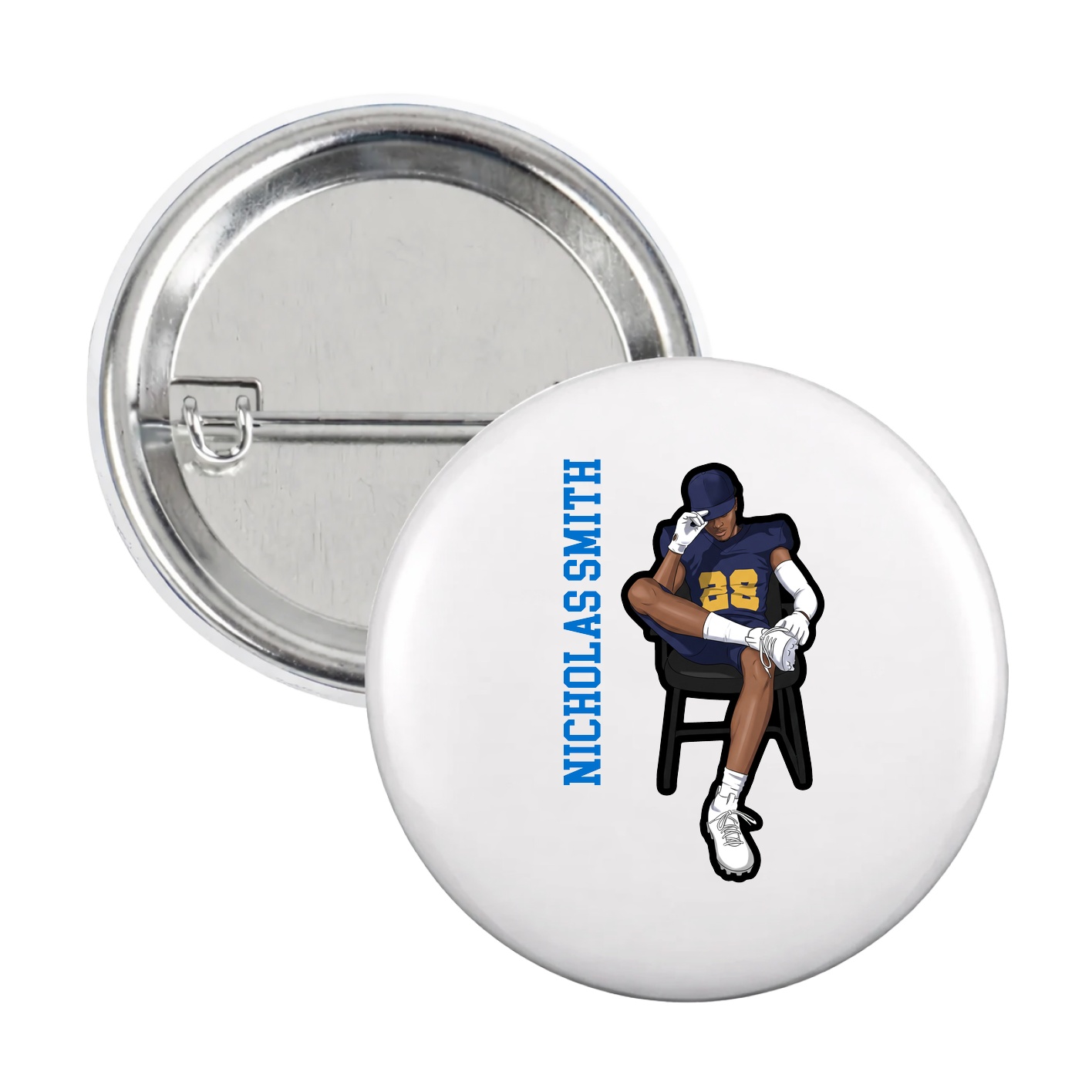 Game Day Button — Name Vertical in White