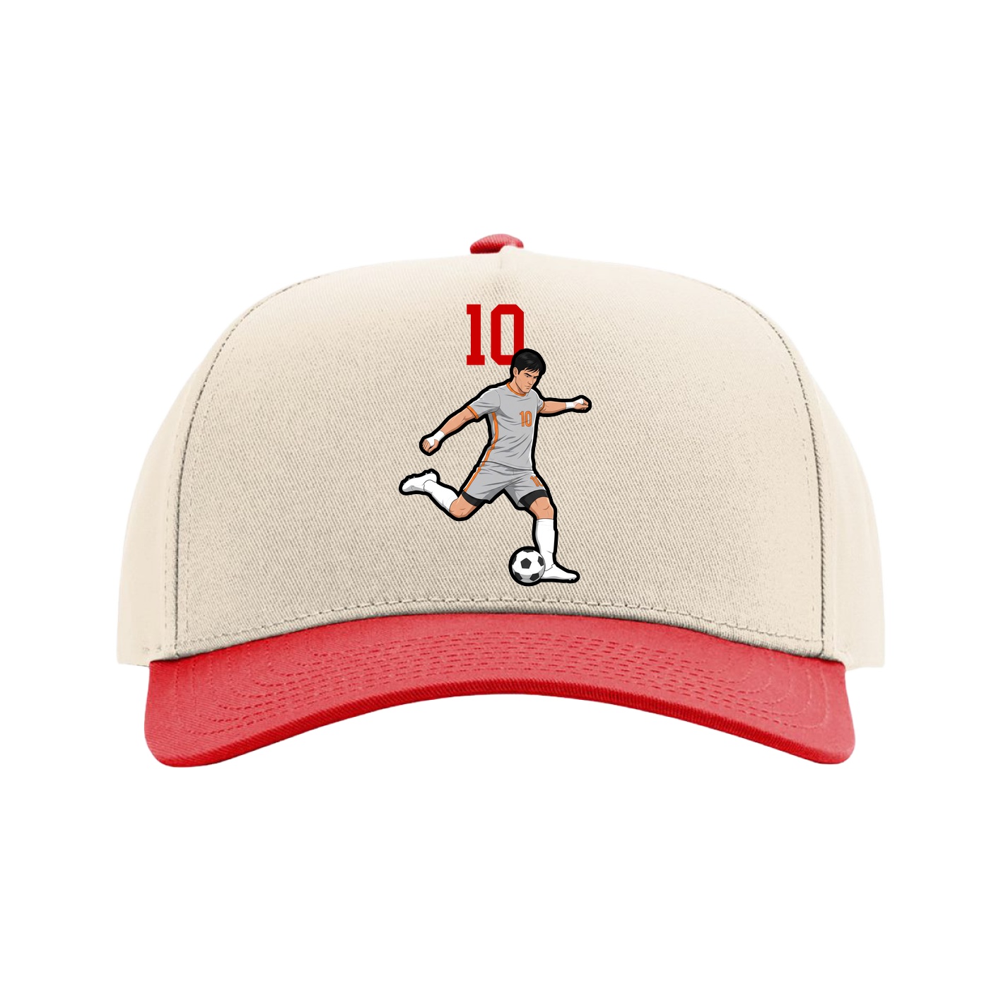 Full Fabric Five-Panel Champ Cap — Number Top in Cream/Red