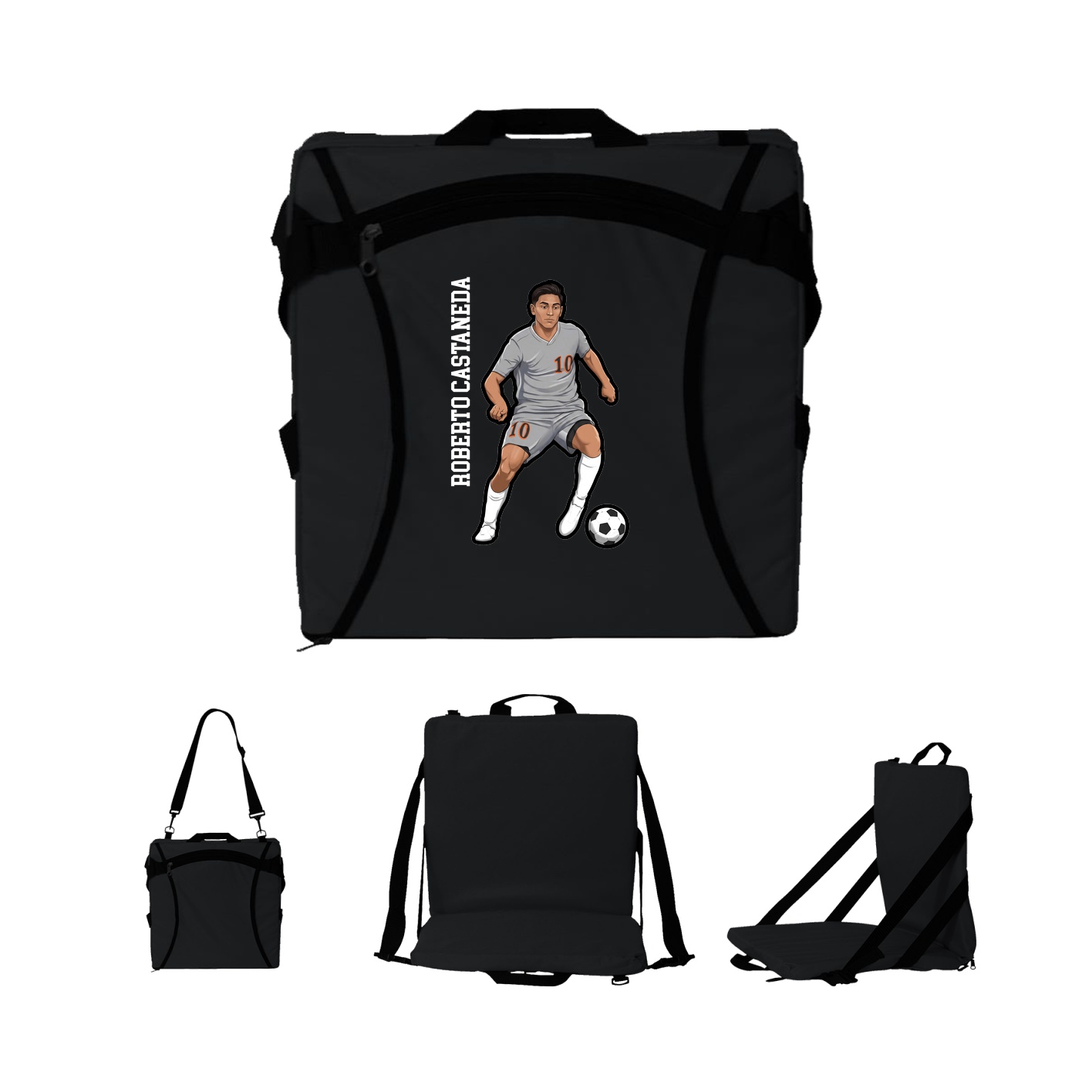 Folding Stadium Seat — Name Vertical in Black