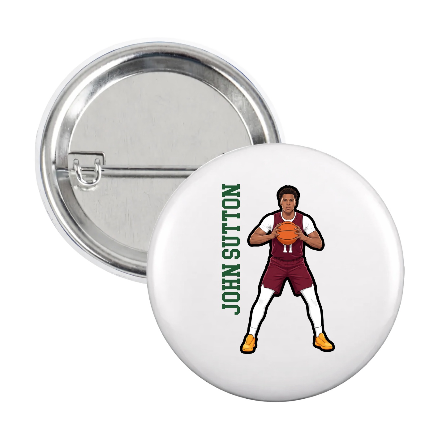 Game Day Button — Name Vertical in White