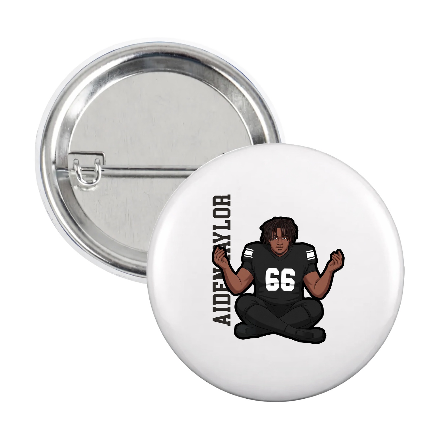 Game Day Button — Name Vertical in White