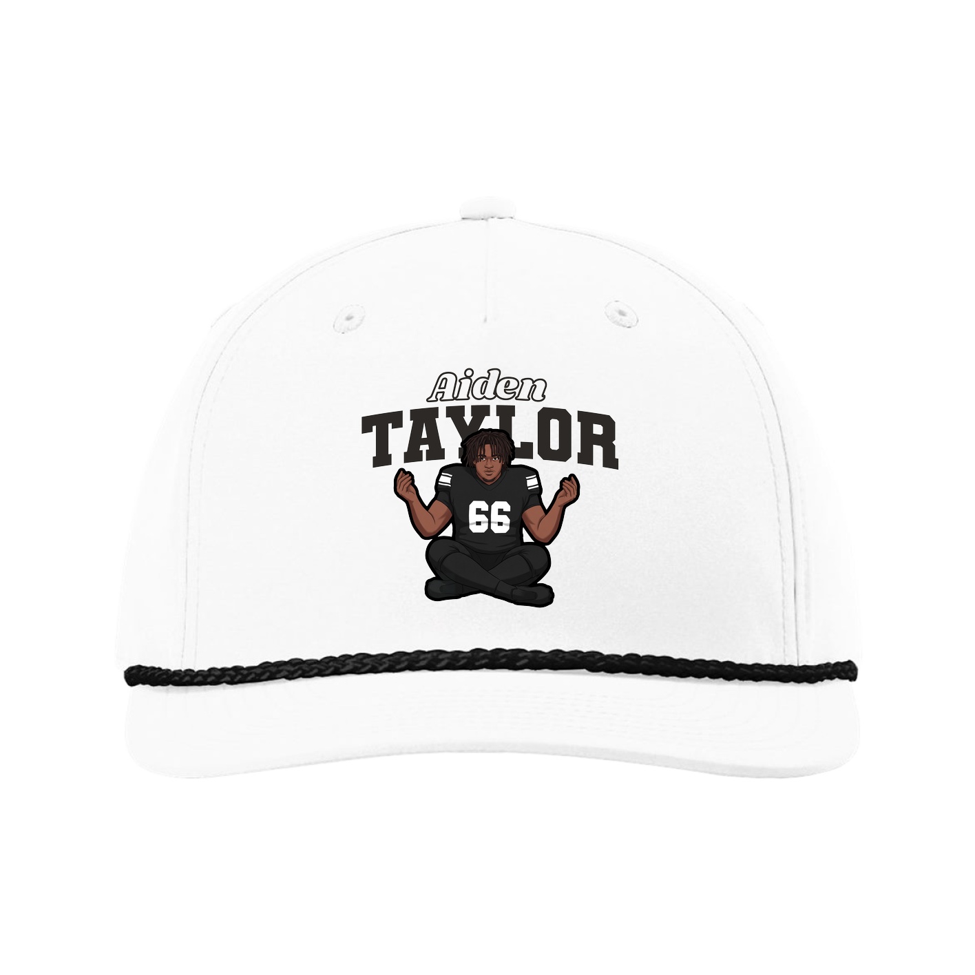 Five-Panel Classic Rope Cap — Name Arch in White