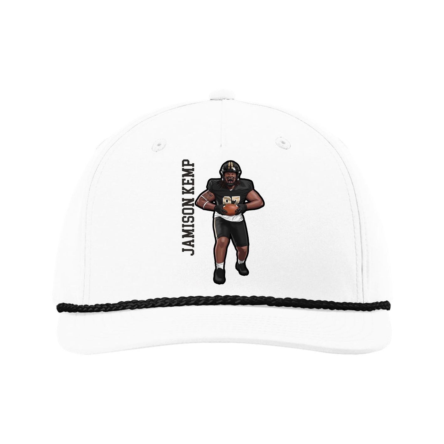 Five-Panel Classic Rope Cap — Name Vertical in White