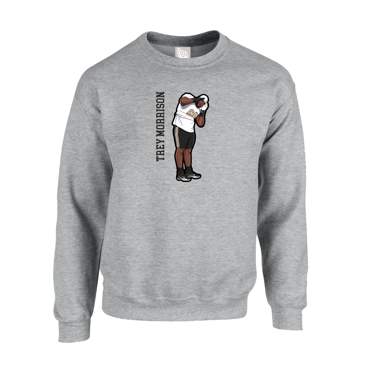 Fleece Crew — Name Vertical in Grey