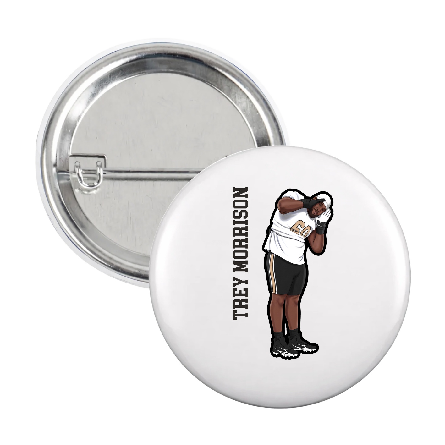Game Day Button — Name Vertical in White
