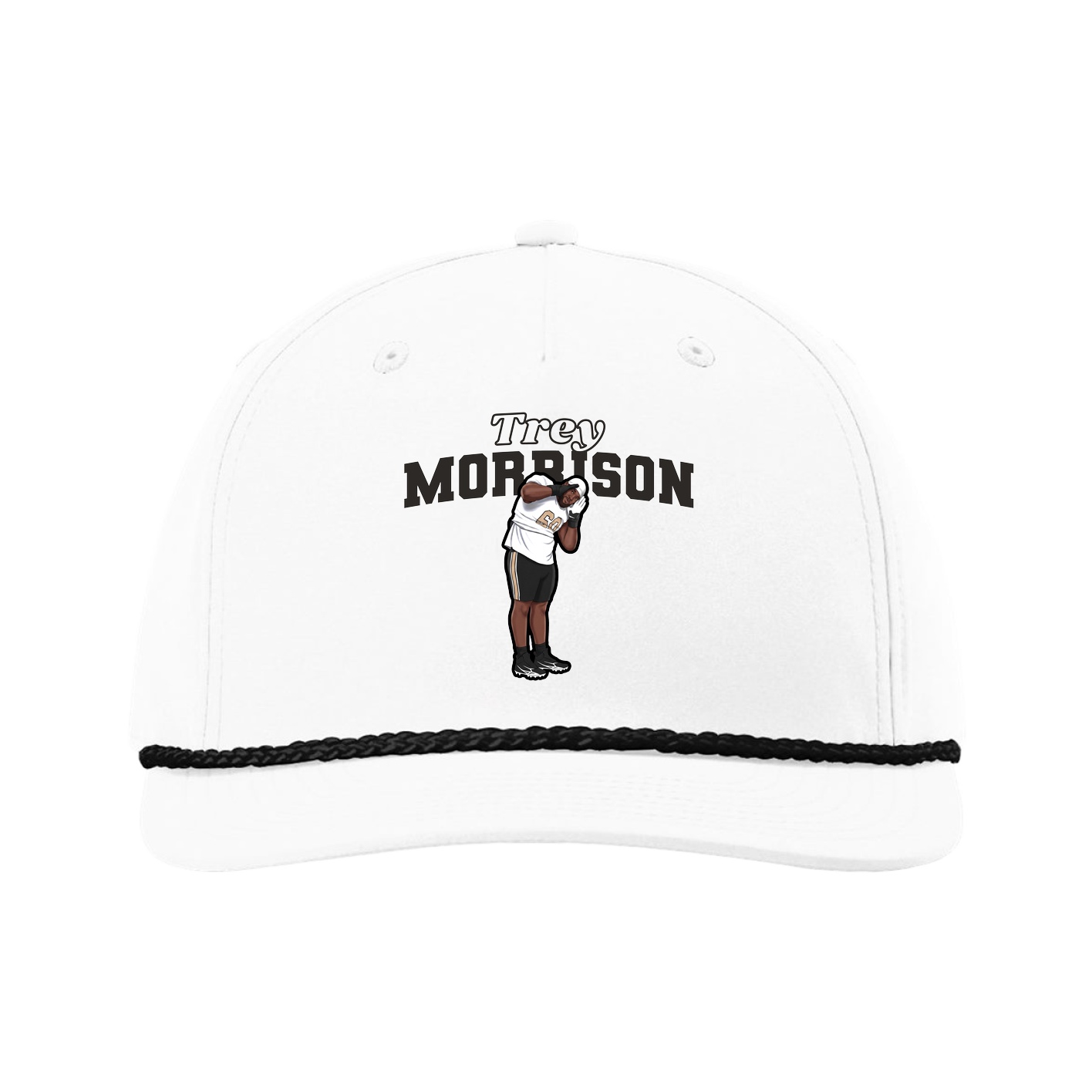 Five-Panel Classic Rope Cap — Name Arch in White