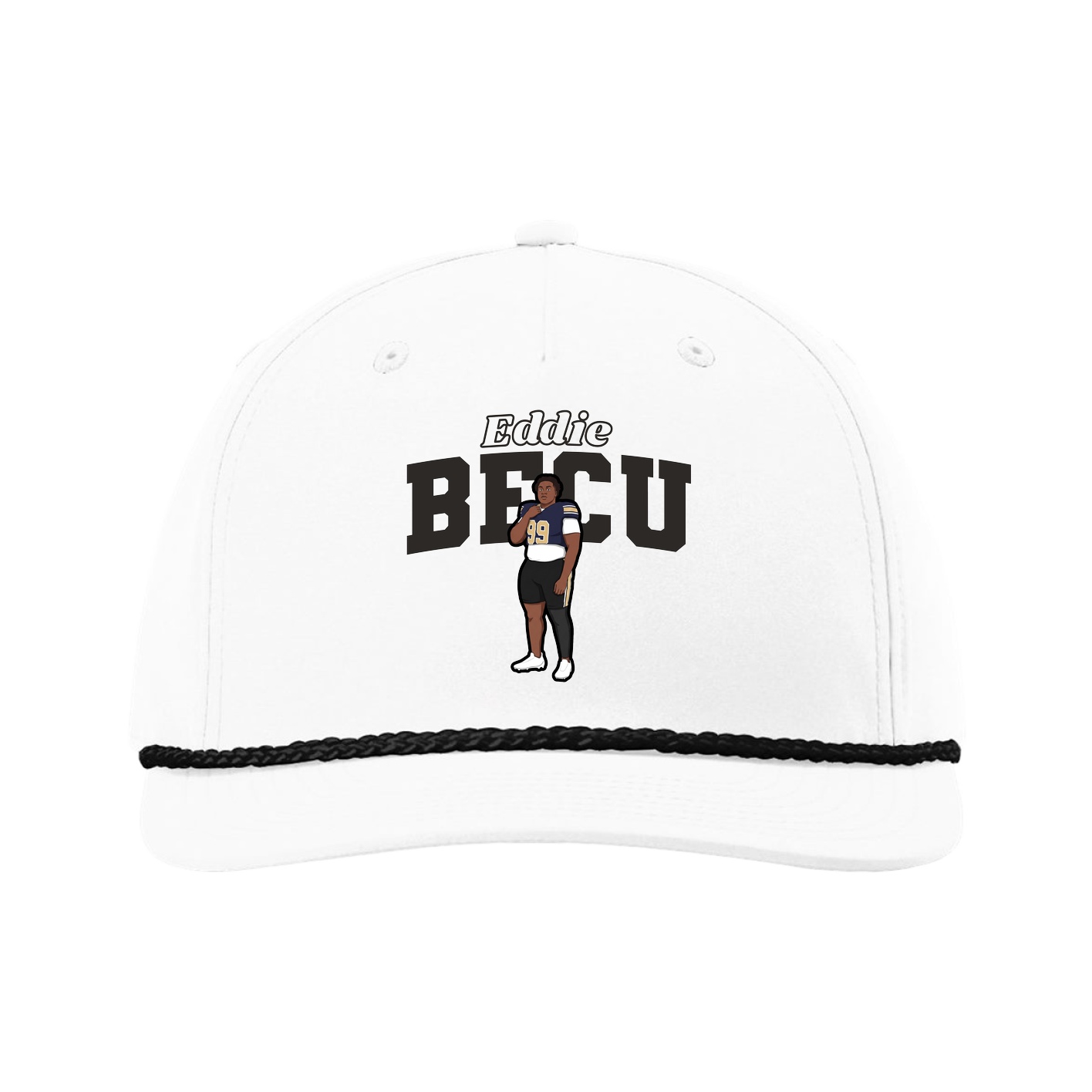 Five-Panel Classic Rope Cap — Name Arch in White