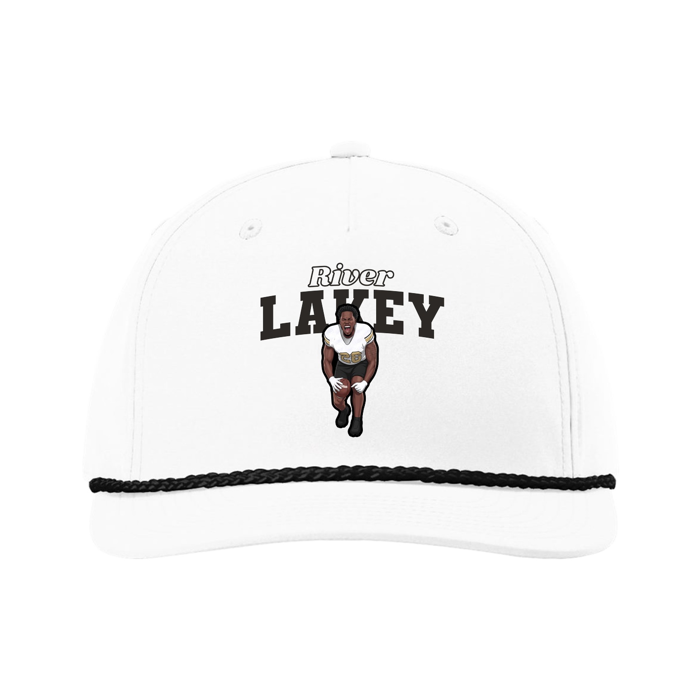 Five-Panel Classic Rope Cap — Name Arch in White