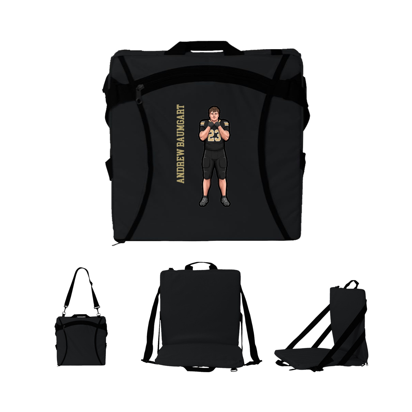 Folding Stadium Seat — Name Vertical in Black