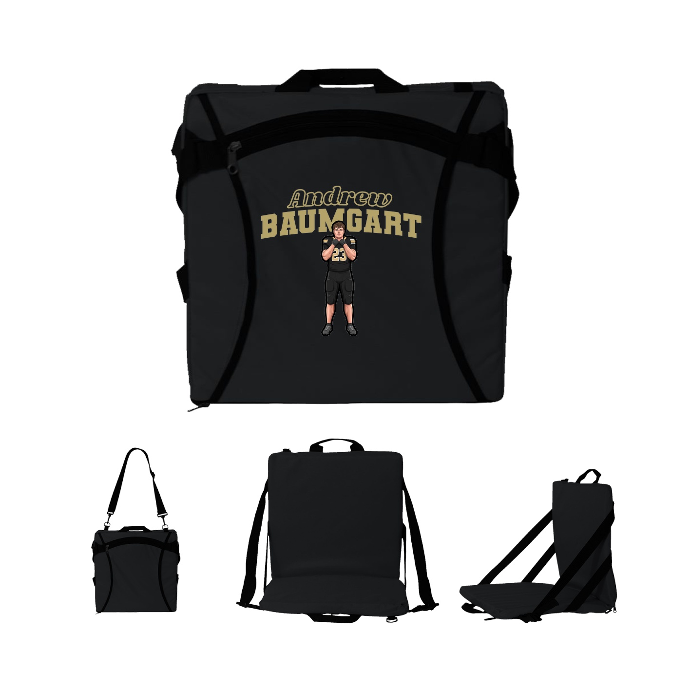 Folding Stadium Seat — Name Arch in Black