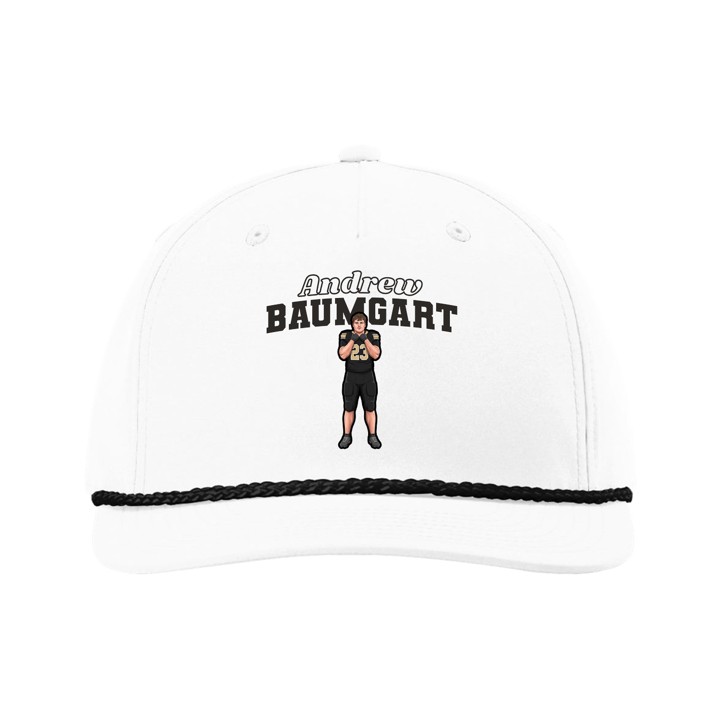Five-Panel Classic Rope Cap — Name Arch in White