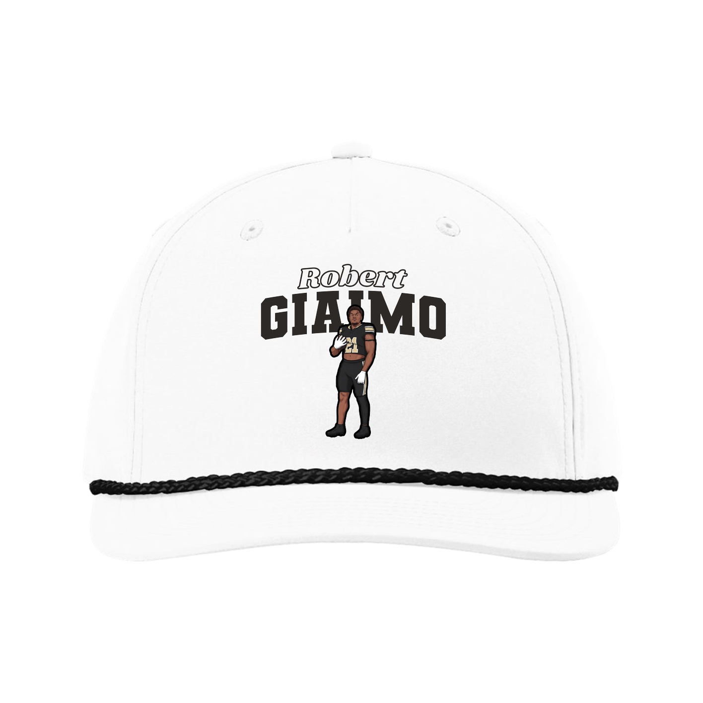 Five-Panel Classic Rope Cap — Name Arch in White