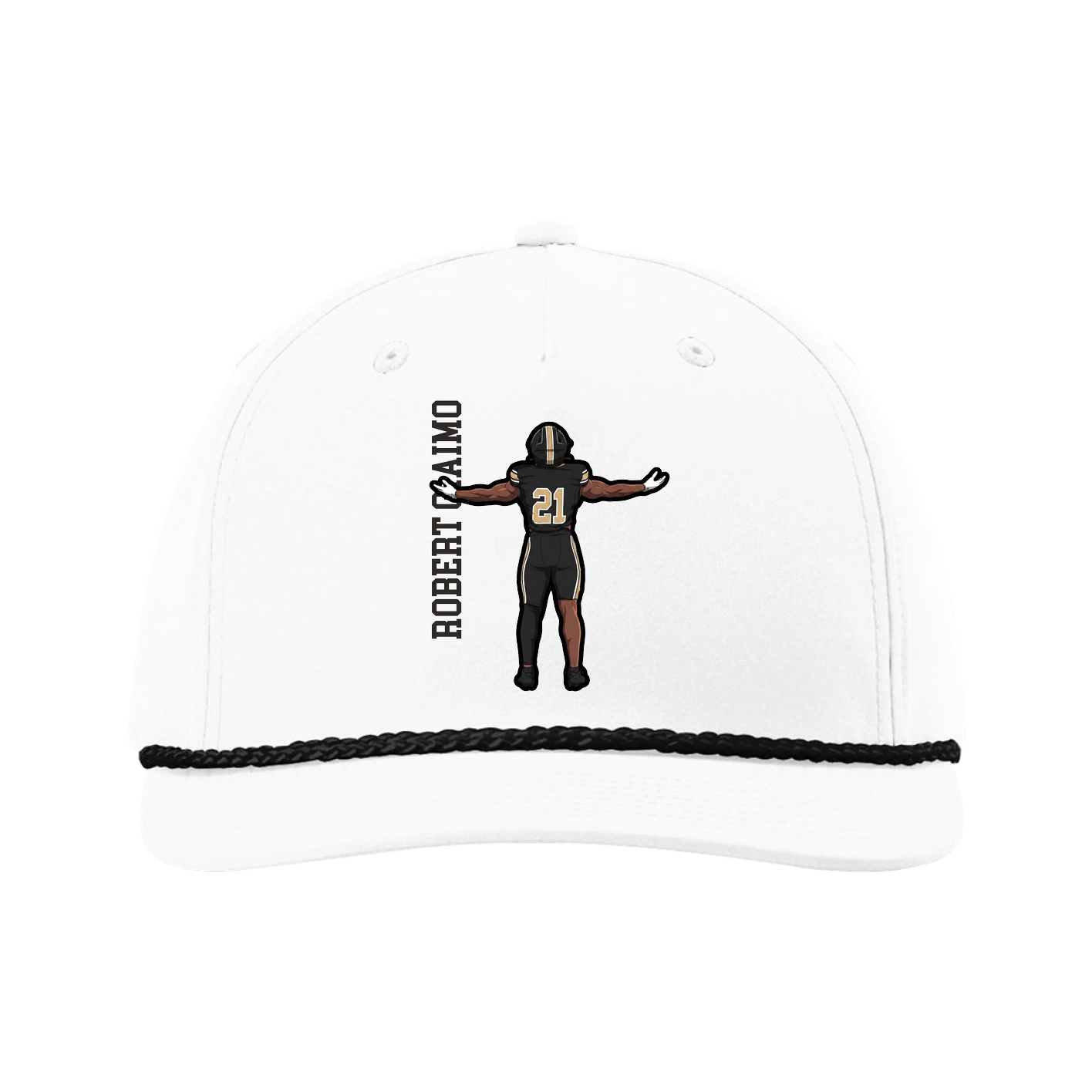 Five-Panel Classic Rope Cap — Name Vertical in White