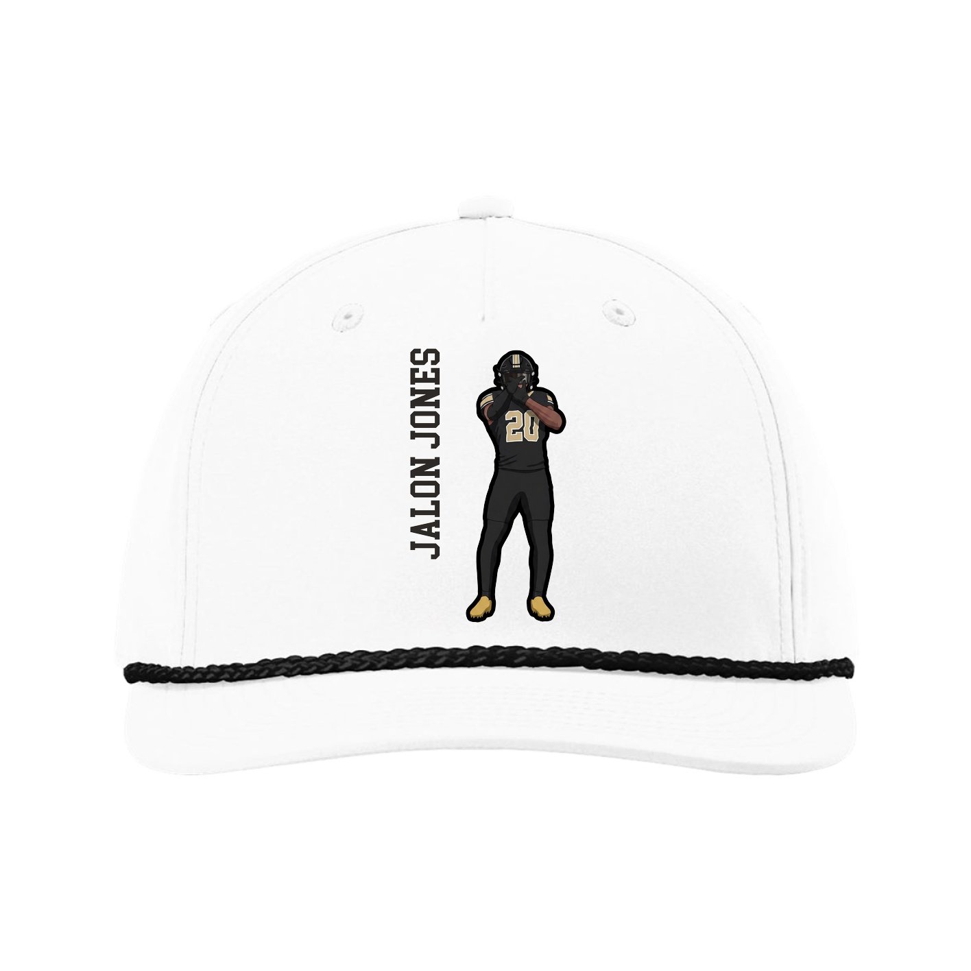 Five-Panel Classic Rope Cap — Name Vertical in White
