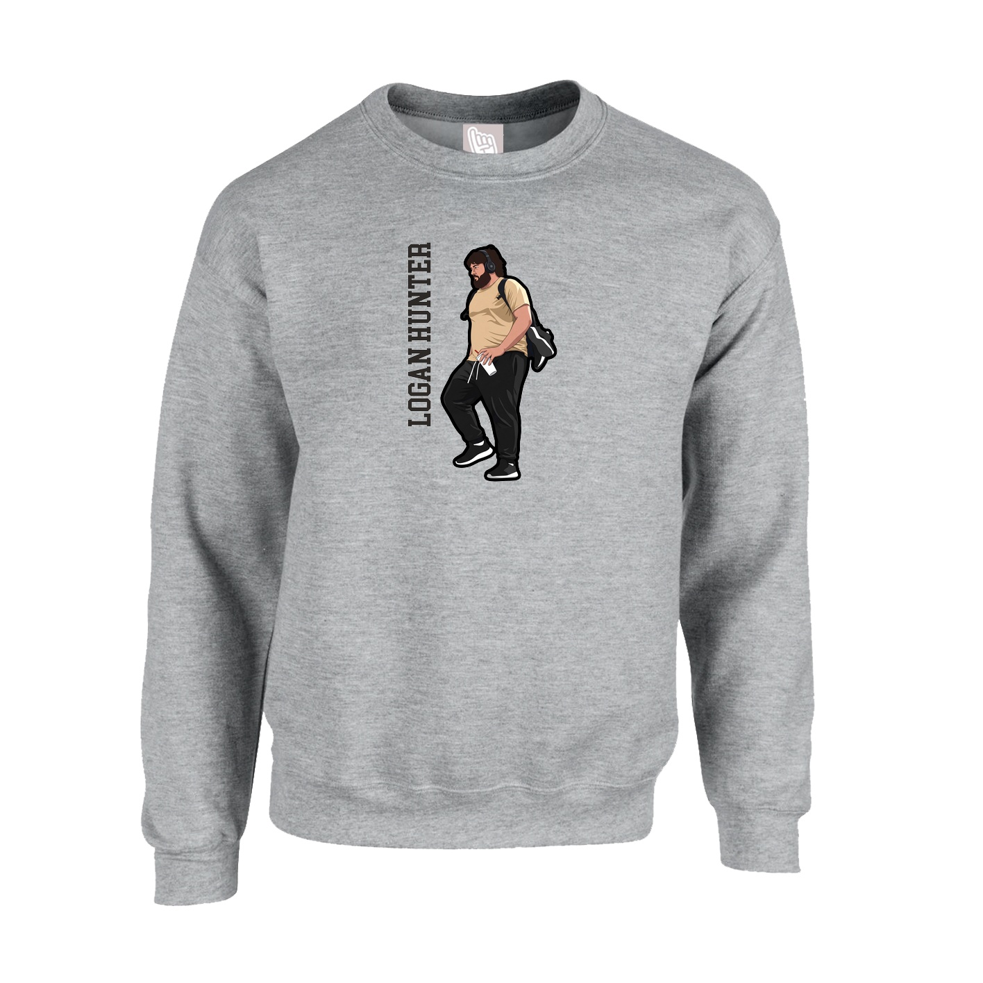 Fleece Crew — Name Vertical in Grey