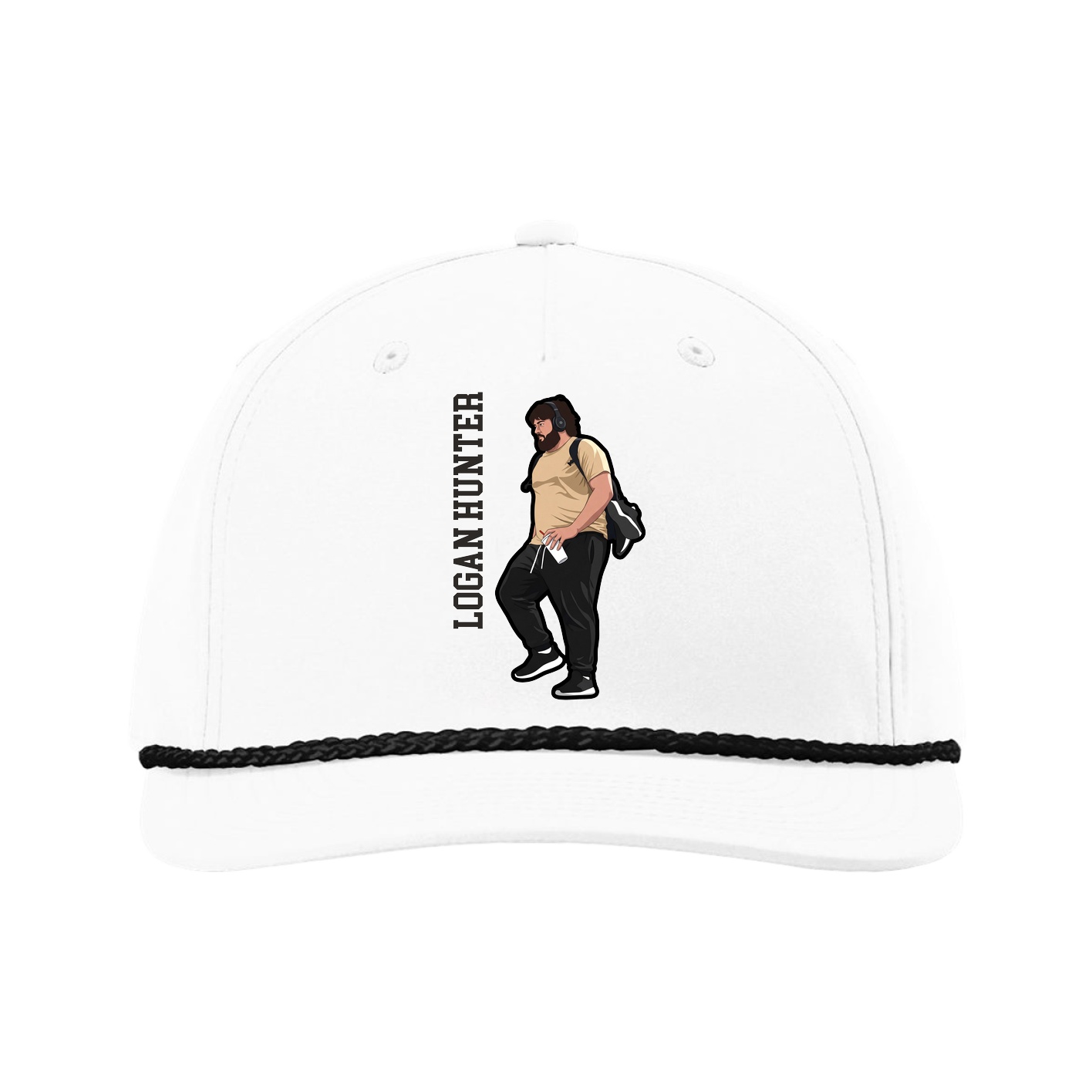 Five-Panel Classic Rope Cap — Name Vertical in White