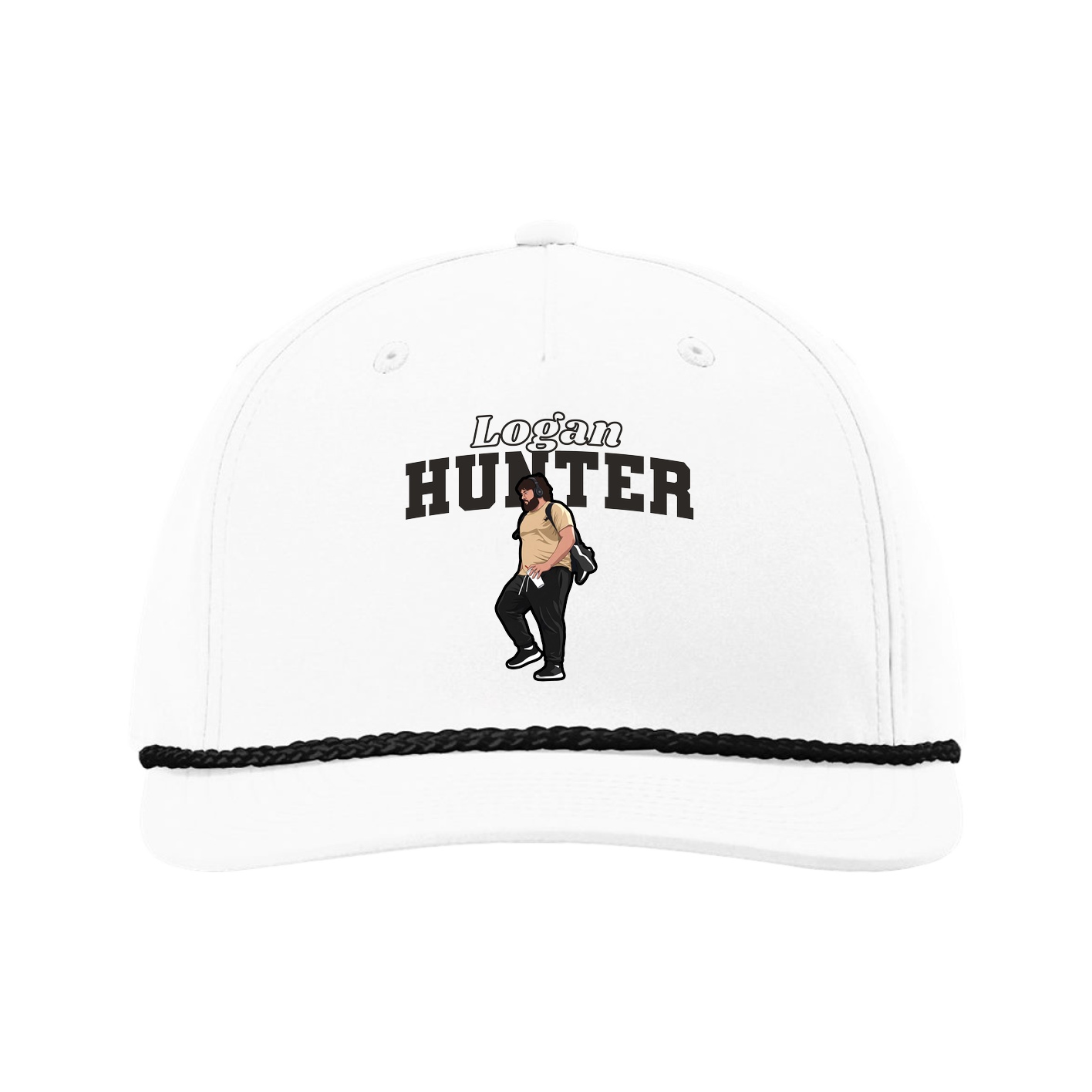 Five-Panel Classic Rope Cap — Name Arch in White