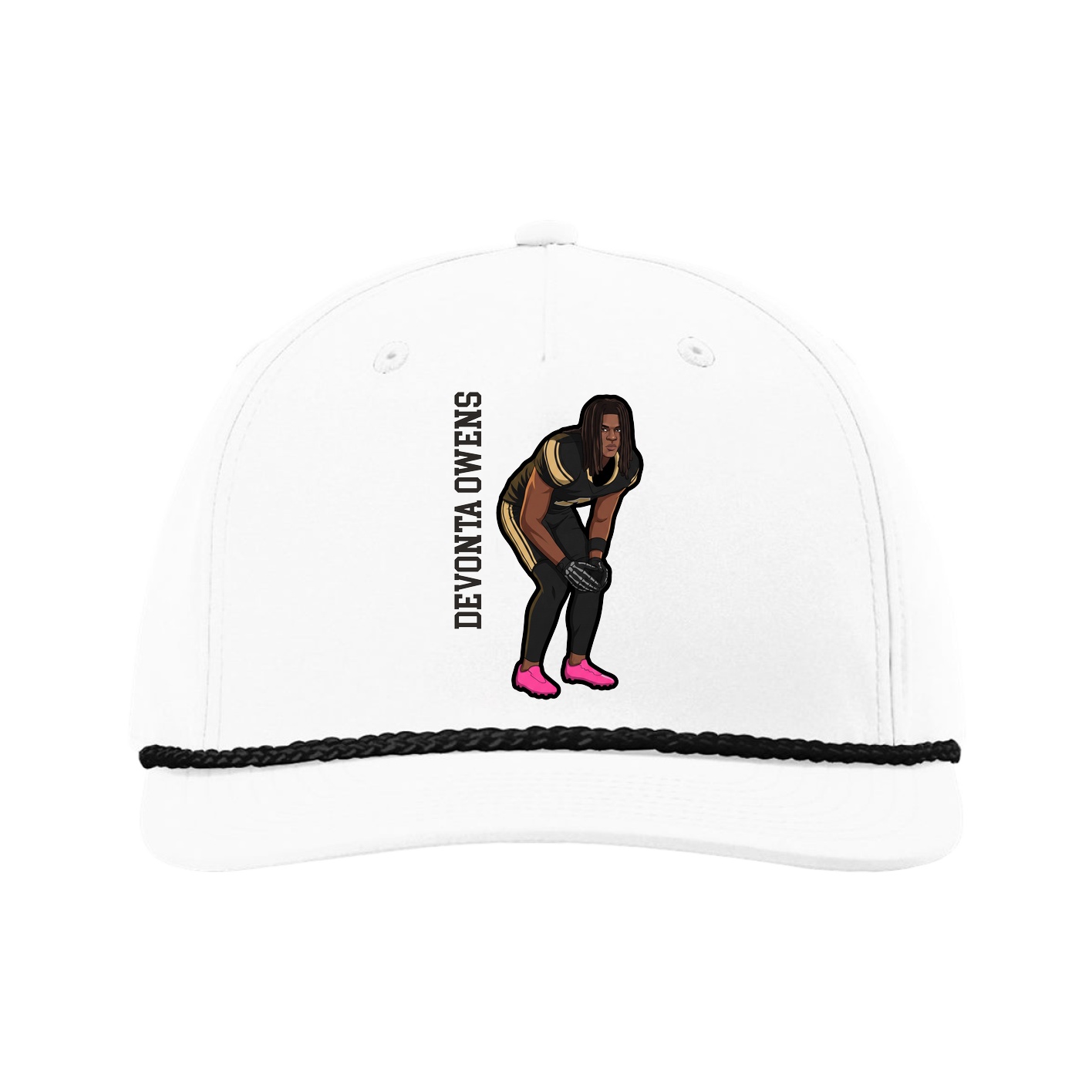 Five-Panel Classic Rope Cap — Name Vertical in White