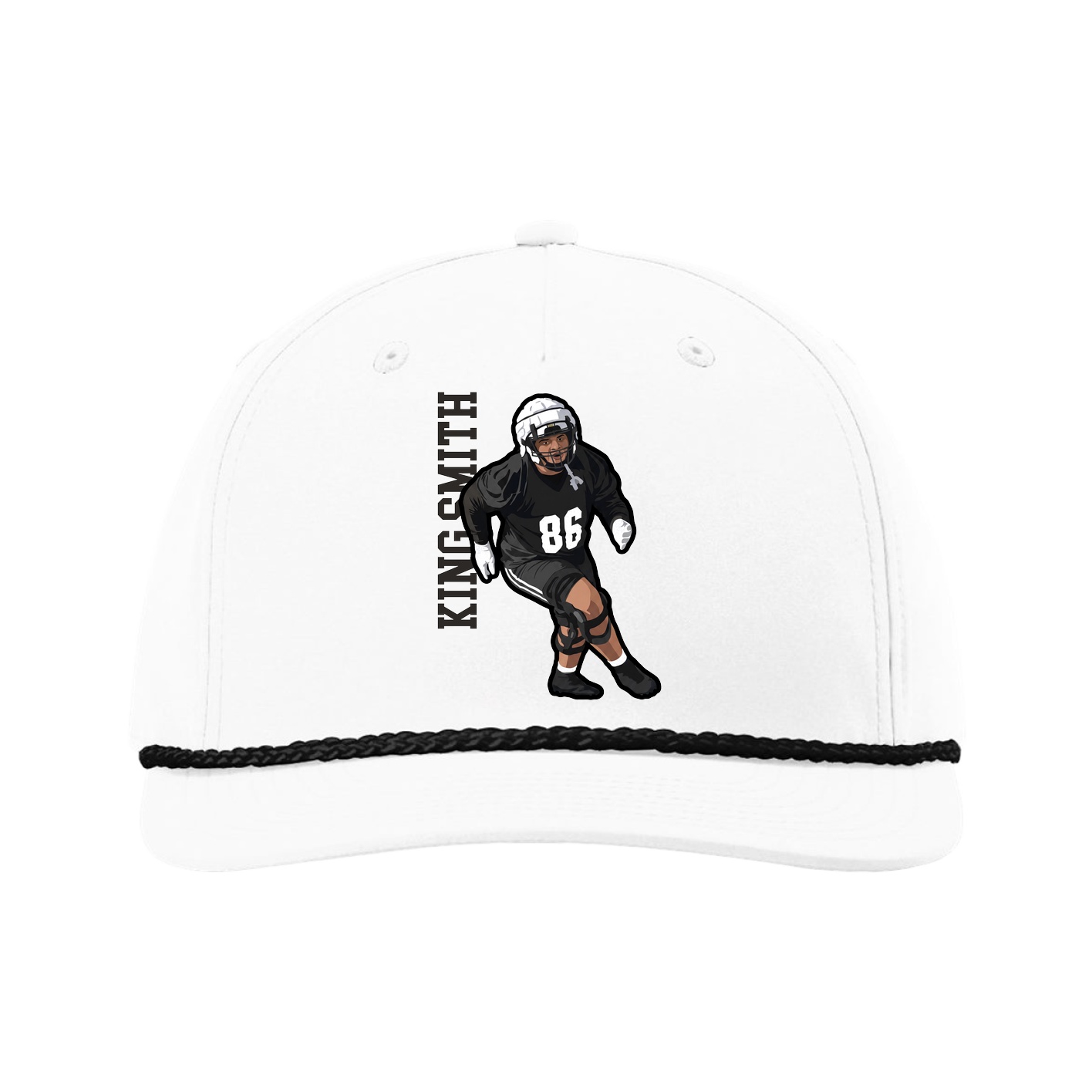 Five-Panel Classic Rope Cap — Name Vertical in White