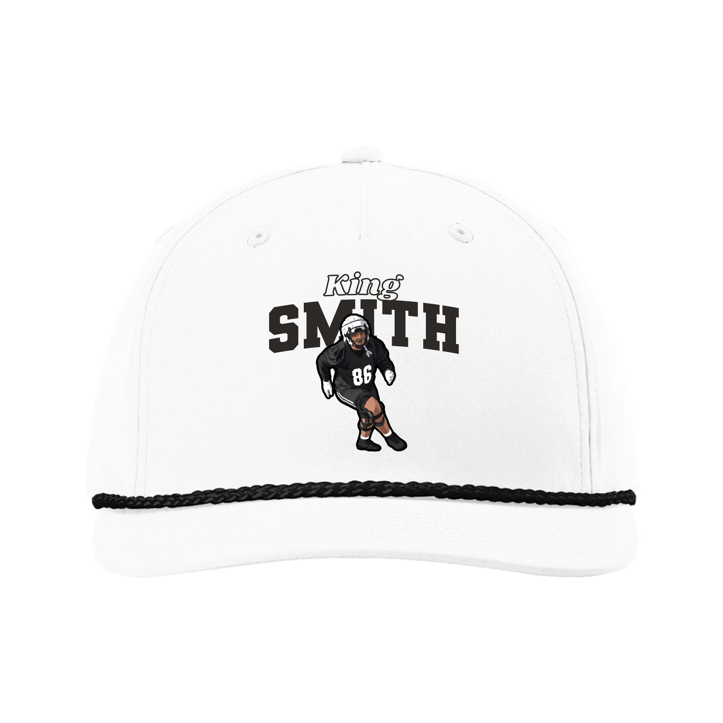 Five-Panel Classic Rope Cap — Name Arch in White