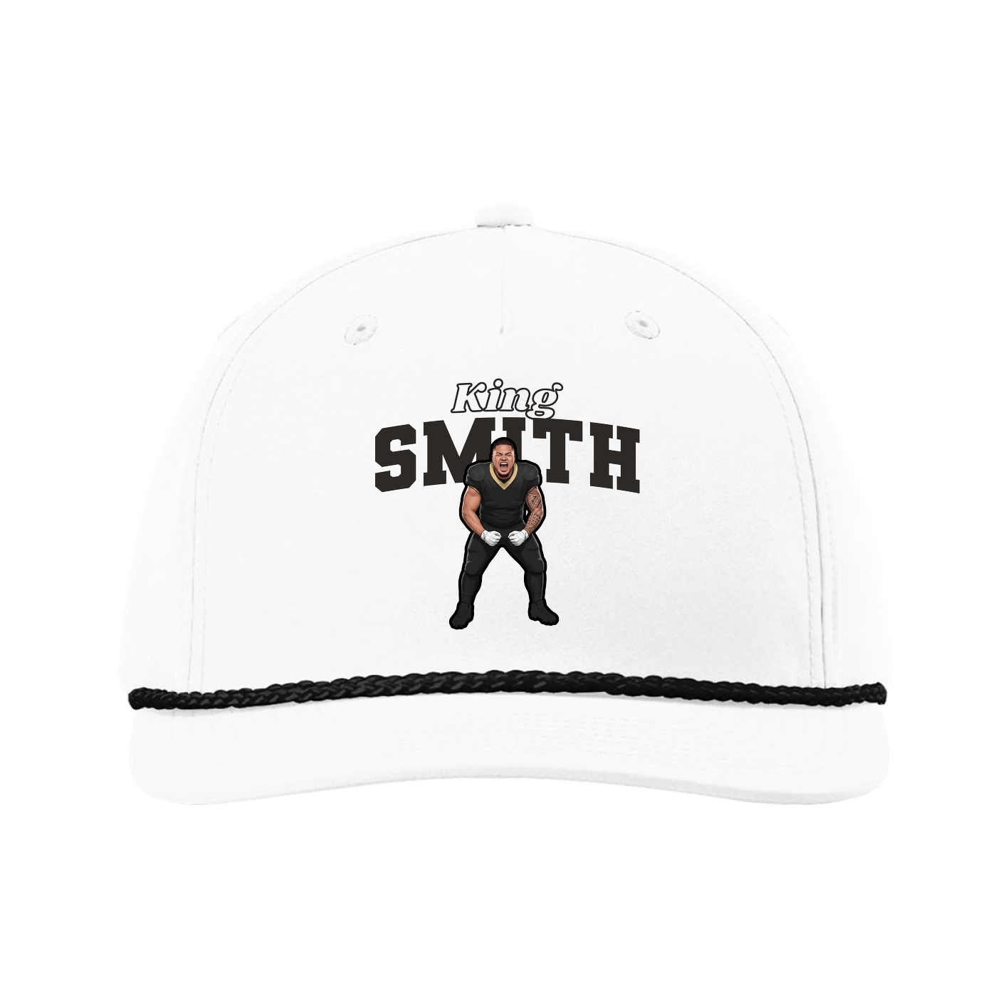 Five-Panel Classic Rope Cap — Name Arch in White