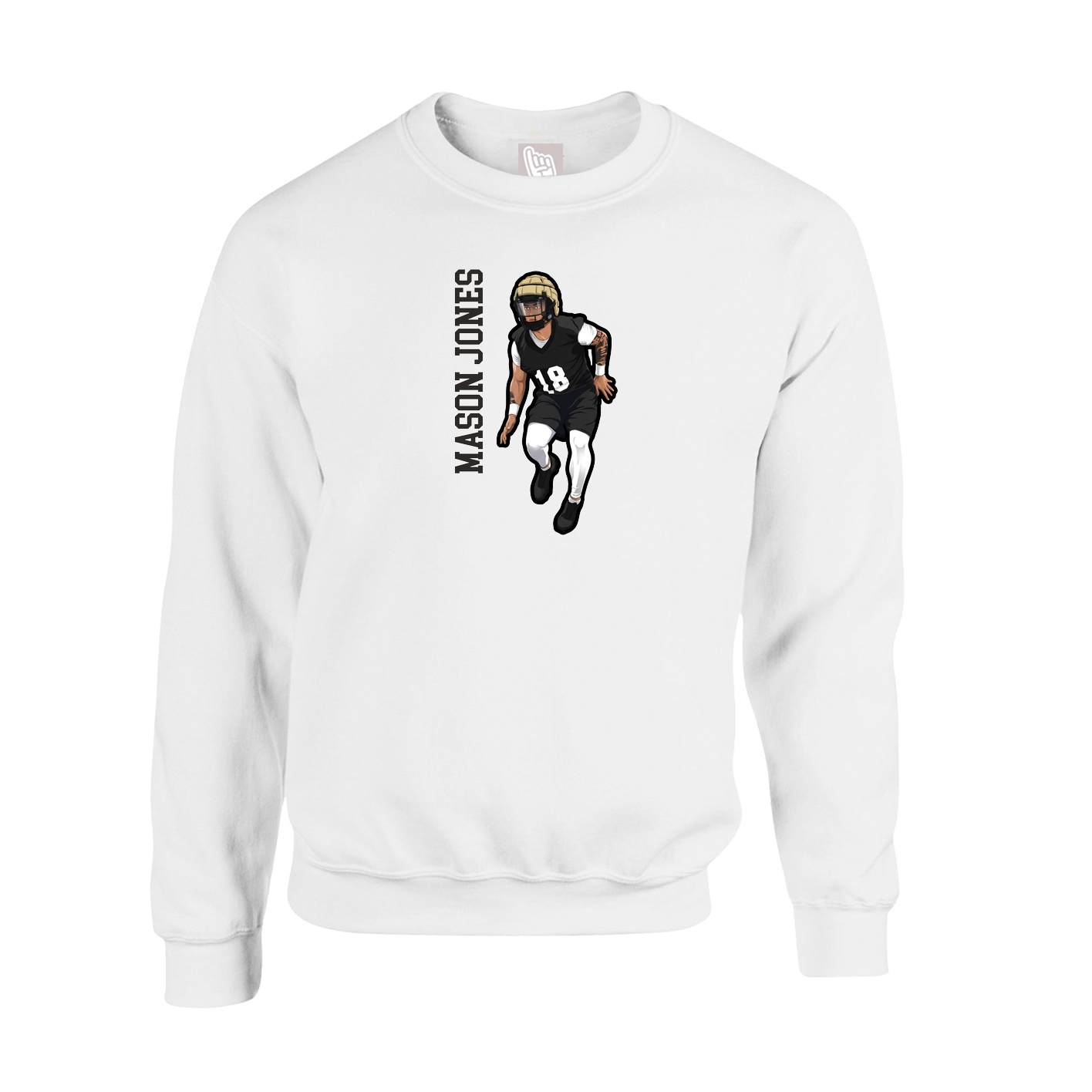 Fleece Crew — Name Vertical in White
