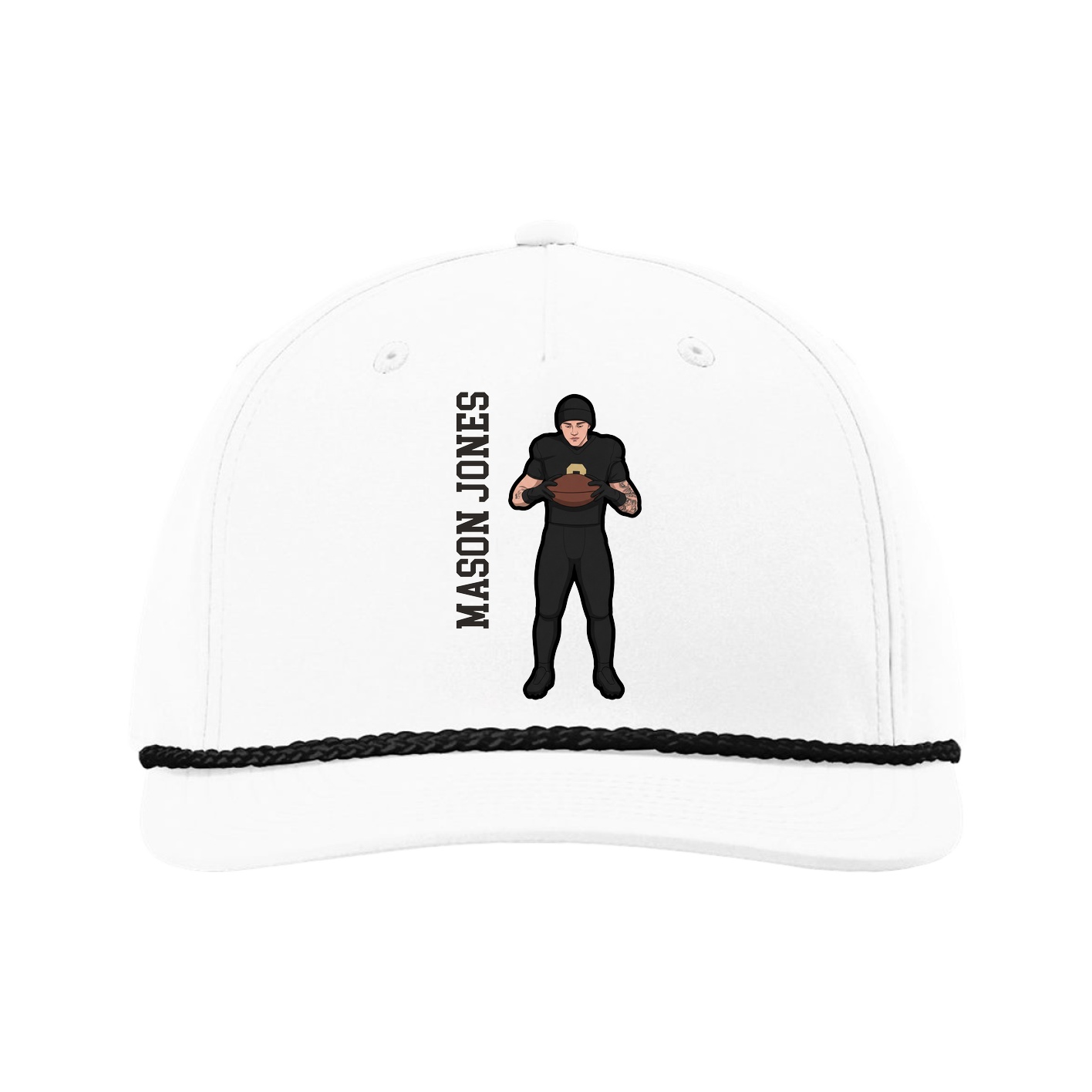 Five-Panel Classic Rope Cap — Name Vertical in White