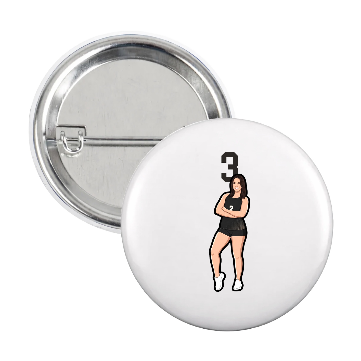 Game Day Button — Number Top in White