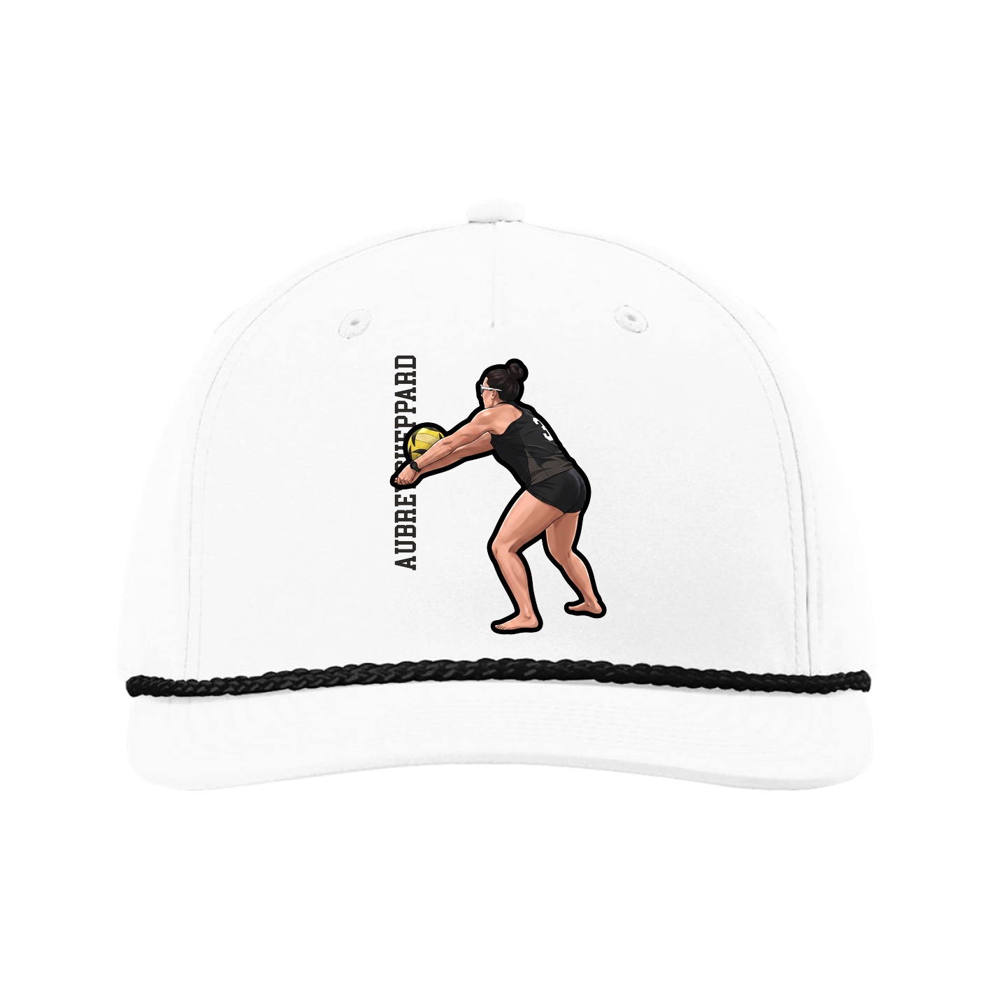 Five-Panel Classic Rope Cap — Name Vertical in White