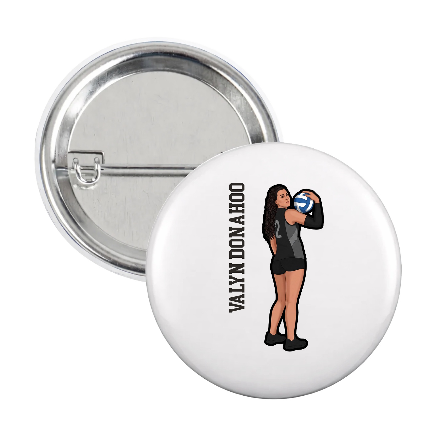 Game Day Button — Name Vertical in White