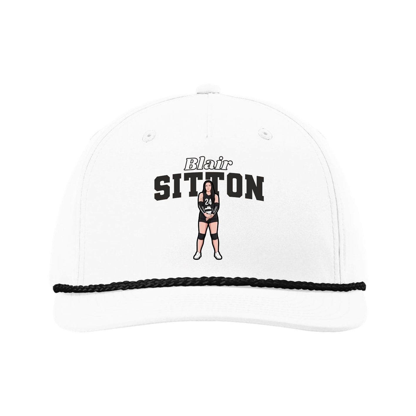 Five-Panel Classic Rope Cap — Name Arch in White