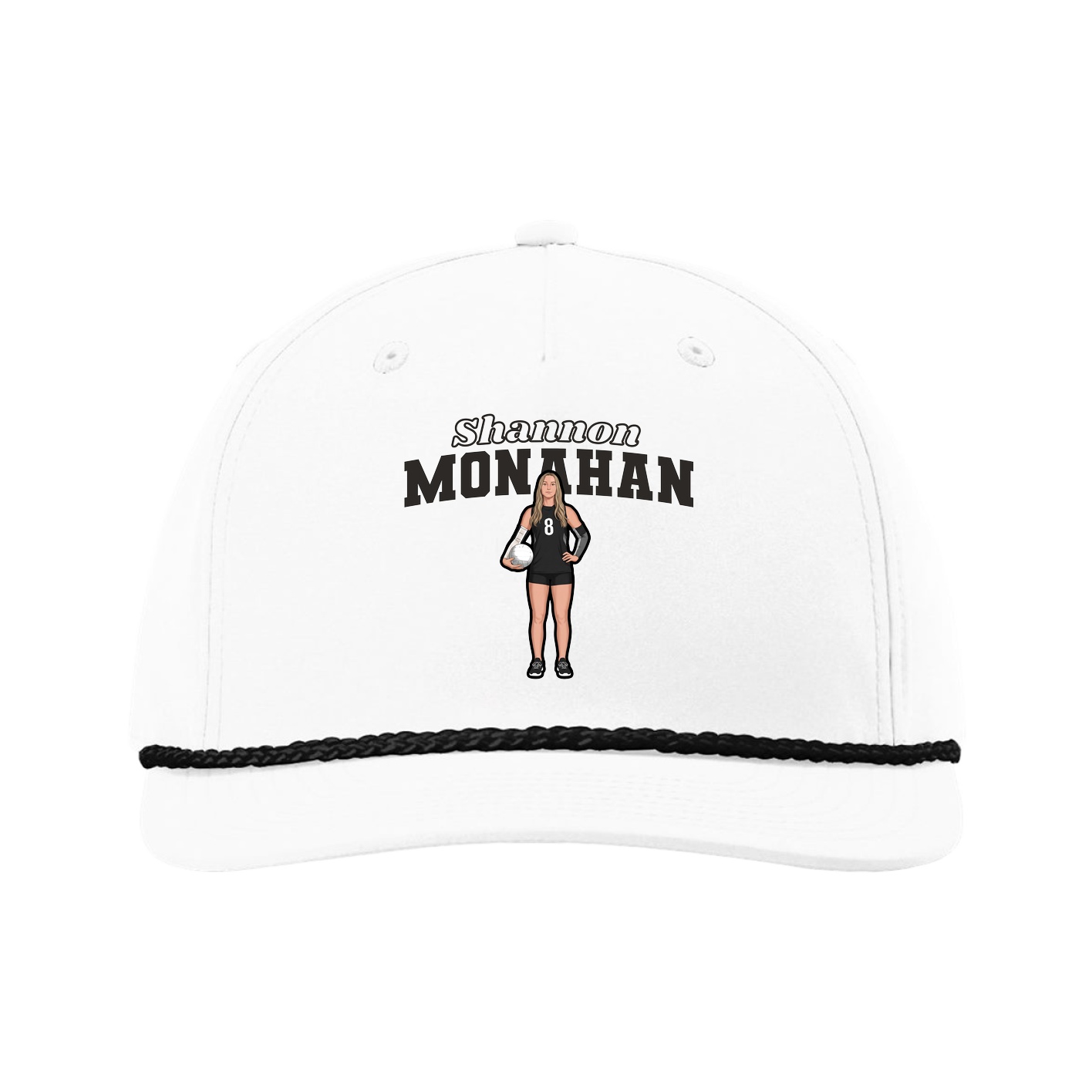 Five-Panel Classic Rope Cap — Name Arch in White