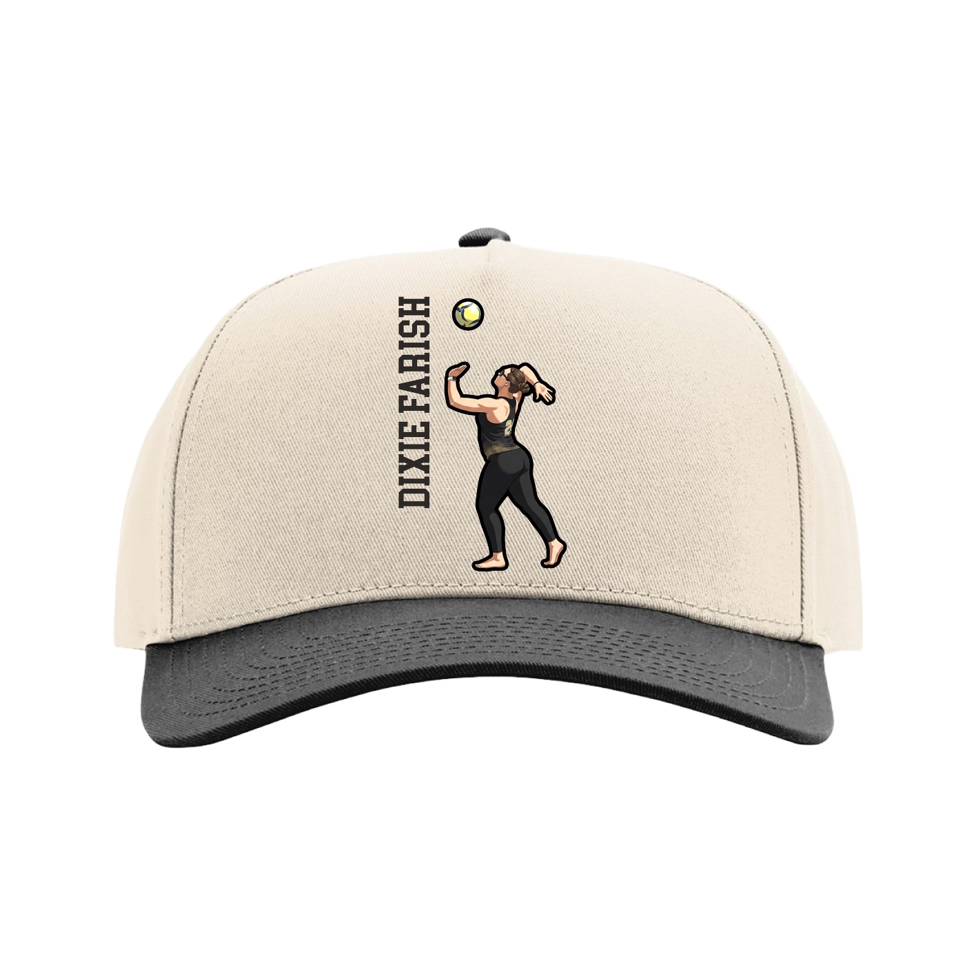 Full Fabric Five-Panel Champ Cap — Name Vertical in Cream/Black