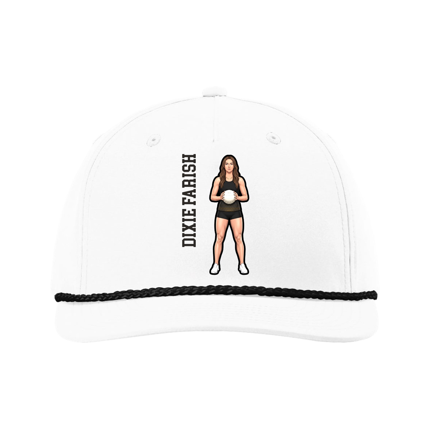 Five-Panel Classic Rope Cap — Name Vertical in White