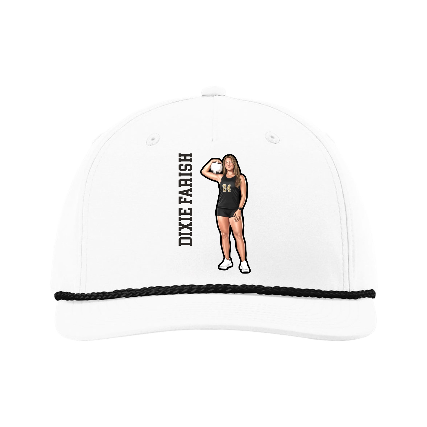 Five-Panel Classic Rope Cap — Name Vertical in White