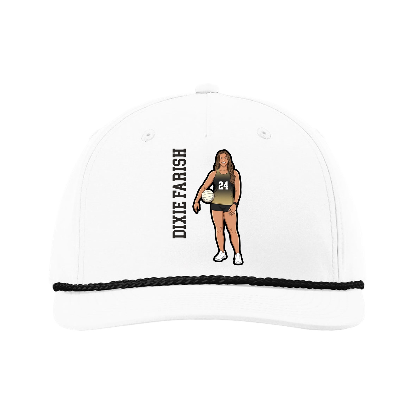 Five-Panel Classic Rope Cap — Name Vertical in White