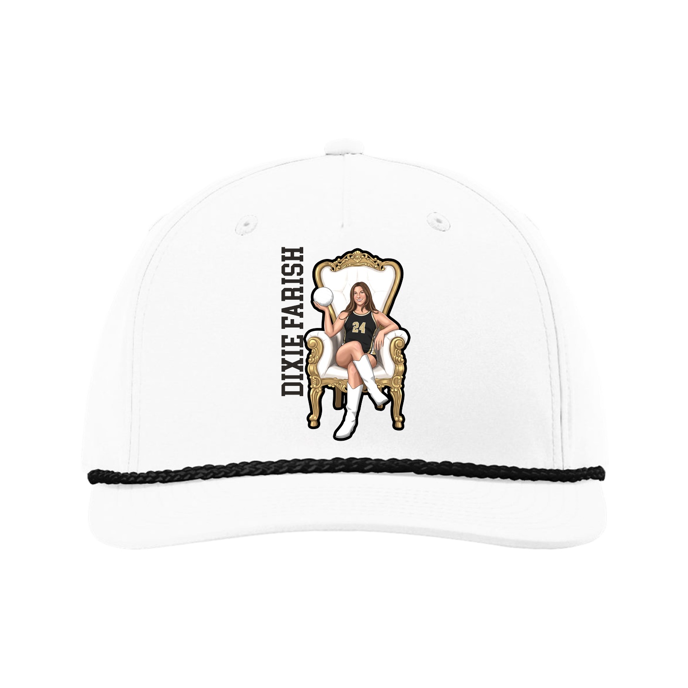 Five-Panel Classic Rope Cap — Name Vertical in White