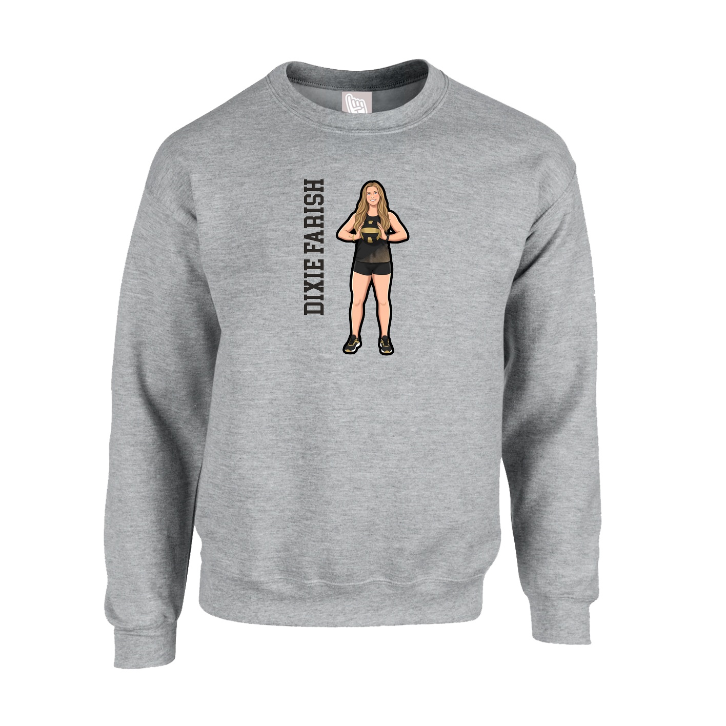 Fleece Crew — Name Vertical in Grey